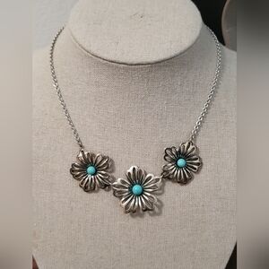 James Avery Retired Sterling Silver and Turquoise Flower Necklace.